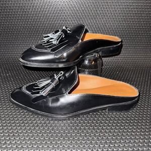 Everlane Slip On Black Leather Tassel The Modern Loafer Mule Women’s Size 6